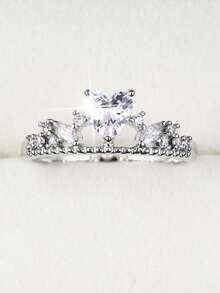 1pc Elegant Heart Crown Design Cubic Zirconia Inlaid Women's Ring - Multicolor - View 8