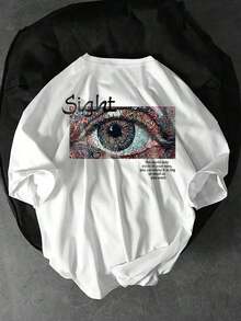 Manfinity  Camiseta casual de manga corta con cuello redondo, estampado de ojos y lema para hombre, regalo para el novio, para salir - Albaricoque - Ver 6