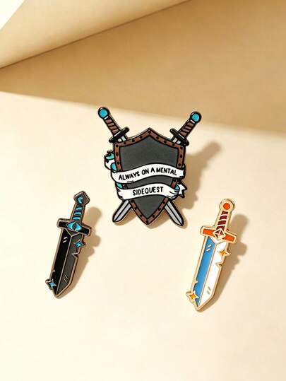 1/3 piezas Broche de espada y escudo de caballero de dibujos animados, diseño retro hardcore con sensación atmosférica, artesanía exquisita, adecuado para uso diario, estudiantes, jugadores, coleccionistas, regalo
