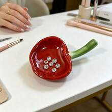 1pc Cute Apple & Cherry Shaped Nail Polish Palette With Nail Brush Holder 2-In-1, Graffiti Painting Watercolor Palette, Nail Diamond Tip Storage Box, Multi-Compartment Nail Brush & Pen Display Stand - Multicolor - View 9
