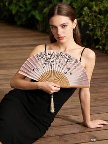 1/3/5件装复古手工竹制流苏折扇 - 女士优雅礼物、婚礼回礼、传统中式服饰配饰 - 多色 - 查看 5