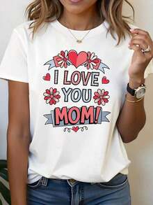 Conjuntos de Vacaciones para Mujer "¡TE AMO, MAMÁ! "Día de la Madre Te Amo Mamá Camiseta Casual de Manga Corta con Estampado Floral para Mujer, Cuello Redondo, para Primavera/Verano, Uso Diario, Salidas, Regalo para las Fiestas Y2Y-Atuendos de Primavera para Mujer, Ropa de Verano, Blusas de Verano |   Diseño exquisito |   Suelto y cómodo |   Fácil de combinar | - Blanco - Ver 1