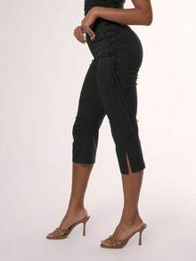 Pantalones capri con cordones laterales, estilo veraniego Y2K de los 90, lindos y sexys para vacaciones, elegantes y lindos para festivales de Ibiza, fiestas y primavera, de uso casual - Negro - Ver 4