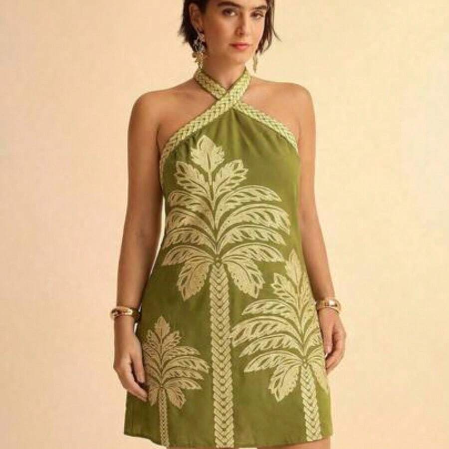 Plus Size Women Printed Summer Dress, Fashionable - Amarillo - Ver 1