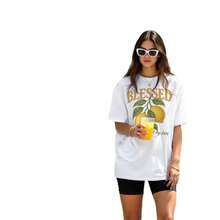 Camiseta de Algodón 100% de Longitud Media para Verano 2025 con Estampado de Limones Divertido, Juvenil y Moderno, Top Versátil - Negro - Ver 5