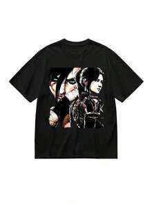 Camiseta casual suelta de algodón, ARCANE CAITLYN VI, gráfico negro, cómoda camiseta de algodón para hombres, cuello redondo, mangas cortas, 180g - Negro - Ver 7