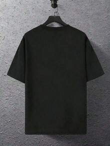 Una camiseta de hombre con cuello redondo, corte casual y estilo corto, elegante e informal, adecuada para salidas diarias, escuela y artículos esenciales de verano SFEW - Negro - Ver 2
