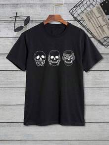Manfinity Dauomo Hombres Camiseta estampado de cráneo - Negro - Ver 6