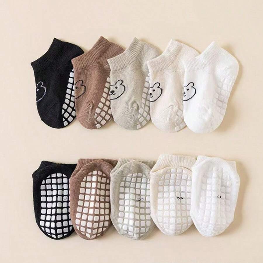5 Pairs Baby Non-Slip Floor Socks, Cute Bear Pattern, Large Area Anti-Slip Dots Children Socks - Multicolor - View 1