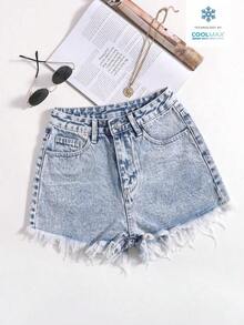 Pantalones cortos vaqueros casuales, estilo minimalista para uso diario - Azul - Ver 1