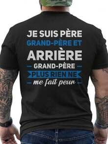 Men's Summer T-Shirt With Back Print And Chinese Text "I Father Grandfather Great-Grandfather" - Casual Short-Sleeve Crew Neck T-Shirt, Breathable Fabric For Family Events And Casual Wear - Comfortable Design For Grandpa/Elderly/Ancestor, Ideal For All Seasons. Loose And Comfortable For Summer. - Back - View 6