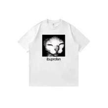 Unisex T-Shirt With A Fun Anime Cartoon Print Featuring The Cat Face And Ibuprofen Meme. Casual Summer T-Shirt With A Crew Neck. - 白色 - 查看 1