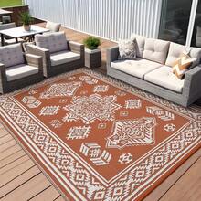 Boho Outdoor Area Rug Waterproof Stain Resistant Durable Edges UV Resistant Light Weight Pet Friendly Mat For RV Trip Patio Backyard Deck Beach Camping Beach Vacation - Red Peach Orange/White - View 5