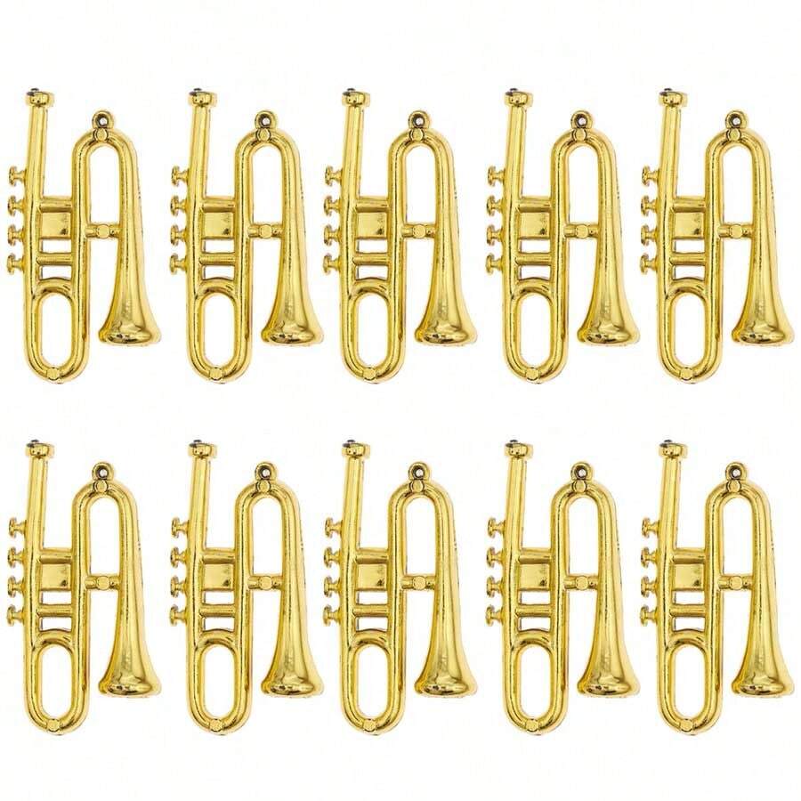 10 piezas de 4,4 cm Adorno de cuerno doble de plástico mini dorado, decoración de escritorio, decoración creativa mini, accesorios de decoración de habitación y escena en miniatura para casa de muñecas - A - Ver 1