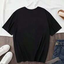 Camiseta casual para mujer, estampado digital de colores vivos, cuello redondo y manga corta, adecuada para uso diario, un regalo versátil.|   Camiseta con Estampado Divertido|   Cómodas y bien ajustadas, adecuadas para el uso diario, blusas de primavera y otoño para mujer. - Negro - Ver 2