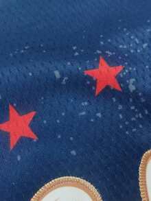 30# 藍色刺繡男士籃球球衣，圓領無袖休閒運動背心，秋季款 - 藍色 - 查看 4