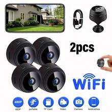 1pc/2pcs Mini Wireless Camera, 1080P HD Smart Night Vision Security Camera, Portable Magnetic Webcam For Home/Outdoor Sports, Real-Time View, TF Card Storage, Rotatable Base, Rechargeable, Motion Detection, Suitable For Home, Car, Office, 24/7 Online, Only Supports 2.4G WiFi - Black - View 1