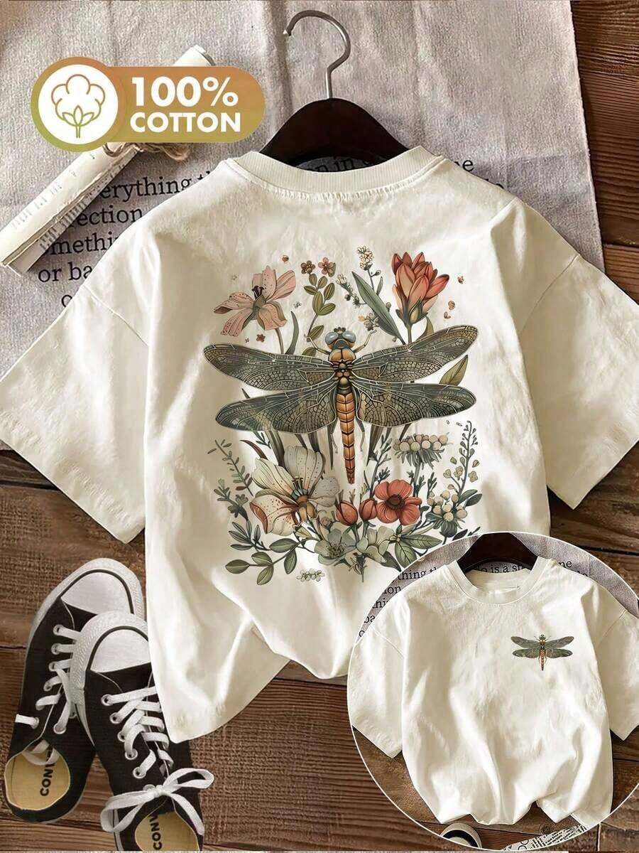 Mexican Basic 2026, Camiseta de Mujer Estilo Vintage con Estampado de Libélula y Flores, Estampado de Doble Cara para Primavera/Verano, Uso Diario Casual, Manga Corta, Cuello Redondo, Funda para iPhone 17 Pro, Tallas Grandes, Ropa de Mujer, Conjuntos Elegantes, Ropa 100% Algodón para Mujer, Ropa de Mujer a la Moda, Conjuntos de Festival para Mujer, Conjuntos de Verano, Tops de Verano, Conjuntos de Vacaciones para Mujer, Camisetas Gráficas para Mujer, Conjuntos de Verano para Mujer, Camiseta Gráfica, Ropa de Verano, Conjunto de Pascua para Mujer, Nuevo Lanzamiento Genial - Albaricoque - Ver 1