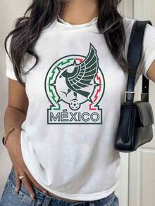 Playera Blanca de Mujer de México Fútbol con Águila y Estilo Azteca, Camiseta Aesthetic de Fanático de Fútbol Manga Corta, Top Moderno de Orgullo Mexicano, Blusa Casual de Moda Mundial 2026Ropa De Mujer / Ropa De Mujer De Uso Diario / Blusas, Camisas Y Camisetas De Mujer / Camisetas De Mujer Ropa Deportiva Basicos Mujer Short Playeras Para Hombre - Blanco - Ver 8