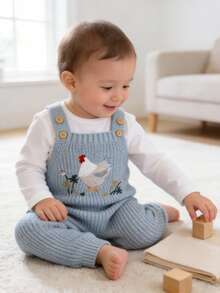 Cute Chicken Pattern Jumpsuit, Suitable For Spring, Autumn/Winter, Fit For Baby Boys And Girls - Blue - View 5