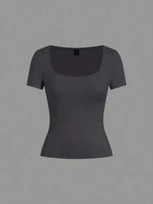 Set de 3 camisetas de punto para mujer, multicolor, camisetas básicas de primavera/verano para mujer, tops ajustados básicos, paquete de tops básicos, tops básicos para mujer, tops de ajuste ceñido, tops básicos, tops de mujer de cuello cuadrado, tops de verano para mujer, tops de manga corta para mujer, tops de verano para mujer, camisetas de mujer - Multicolor - Ver 4