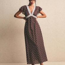 Women's Floral Print V-Neck Elegant Waist Cinched Party & Casual Dress - Multicolor - Ver 11
