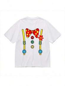 Cotton T-Shirt With Circus Clown Design - Halloween And Birthday Costume With Suspenders, Bow Tie And Flowers - Funny Gift, Grandad (Size XXXL) Classic Cotton Basic Shirt, Easy To Match With Various Styles - 白色 - 查看 7