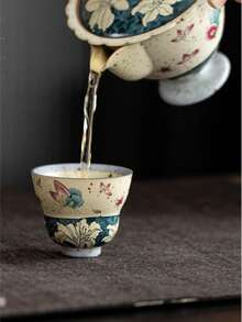 陶瓷杯，蝴蝶百合葫芦形小茶杯，焦糖釉陶瓷茶具，单只茶杯，用于品茶 - 彩色 - 查看 4