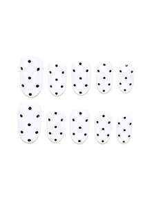 24 buah Kuku Palsu Oval Sedang Motif Polkadot Hitam Putih, Modis & Elegan, Dilengkapi dengan 1 Stiker Lem dan 1 Kikir Mini, Cocok untuk Wanita dan Anak Perempuan, Pengiriman Acak - Putih - View 2