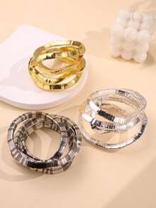 2 Elastic Cord Bracelets With Gold And Silver Color Blocks, European And American Style, 5-Piece Set, Simple And Versatile INS Style, Fashionable Bracelets For Everyday Wear - Aneka warna 4 - View 2