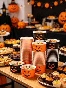 10pcs Halloween Paper Bowls, Happy Halloween Pumpkin Face Design Candy Bowls, Ice Cream Bowls, Popcorn Paper Bowls, Snack Bowls, Disposable Food Containers, Cookie Baking Bowls, Halloween Party Disposable Tableware, Halloween Party Supplies, Halloween Decorations, Halloween Family Gathering Accessories, Halloween Candy Party Decor, Halloween Celebration Gifts, Kitchen Supplies, Food Packaging Supplies - Multicolor - View 7
