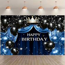 1 Navy Blue 'Happy Birthday' Themed Photo Backdrop With Silver And Black Balloons, Suitable For Birthday, Indoor And Outdoor Event Decoration, Anniversaries, Party Supplies, Holiday Celebrations, Family Activities, Perfect Gift, A Must-Have For Event Planning - Multicolor - View 1