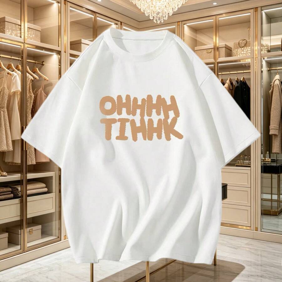 Camiseta de mujer de algodón puro con estampado, camiseta negra de corte regular, camiseta de manga corta de verano para mujer, estilo americano, cuello redondo, manga media, holgada y adelgazante. - Blanco - Ver 1