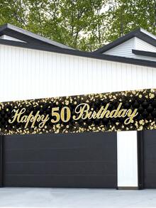 1pc Black Gold 50th Birthday Banner, Happy Birthday Backdrop, 50th Birthday Hanging Flag, Birthday Party Supplies, Background Cloth, 50th Birthday Gifts, Party Favors, Photo Props, Birthday Decoration For Home, Room Decoration, Wall Decoration, Outdoor Fence Decor - Black and Gold 50th Birthday - View 7
