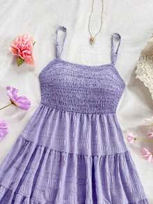 Vestido Casual de Tanque Halter Cuello con Dobladillo Plisado unicolor para Mujeres en Verano - Morado 2 - Ver 8