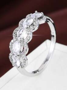 1 chiếc nhẫn nữ kiểu dáng tối giản, thiết kế hoa văn, đính đá Cubic Zirconia. - Nhiều màu - Xem 23