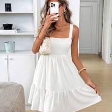 Square Neck Backless Bow Tie Ruched Multi-Layer Ruffle Hem A-Line Pinafore Dress, Crepe Fabric, Casual Relaxed Elegant Office Commute Resort Spring Summer Dress For Women Yellow Sundress Women Yellow Summer Dress Women Casual Sundress Sexy Sundress Summer Dresses For Women Casual Dresses For Women Cute Dresses For Women Sundress For Women Women's Dress Women's Summer Dresses Summer Outfits For Women Dress Women Sundresses Best Selling Dresses Cute Summer Dress For Women Sundress For Women Classy - Blanco - Ver 1