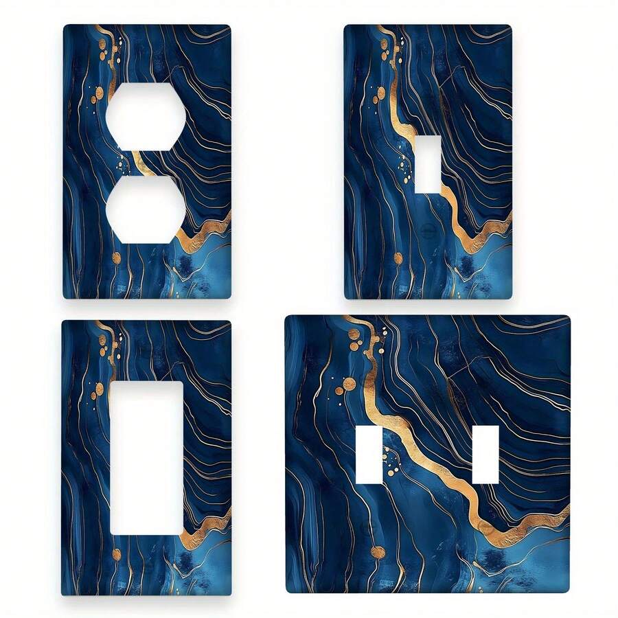 1/2 Pcs Blue Marble Pattern Light Switch Decorative Wall Plate, Suitable For Kitchen And Bathroom - A - View 1