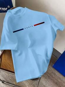 Men's Plus Size T-Shirt With Parisian Design, Fashion Brand, Round Neck, Casual Short Sleeve, Men's Clothing. - 淺灰色 - 查看 11