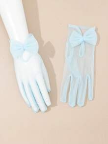 1 Pair Mesh Bow Gloves, Lightweight Breathable Wedding Photography Prop Gloves - Blue-053 - View 4