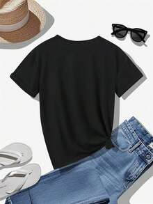 Una camiseta estampada para las que aman el maquillaje, con cuello redondo casual y mangas cortas, ideal para primavera y verano, cómoda y transpirable, perfecta para todas las estaciones, ropa deportiva para mujer - Negro - Ver 4