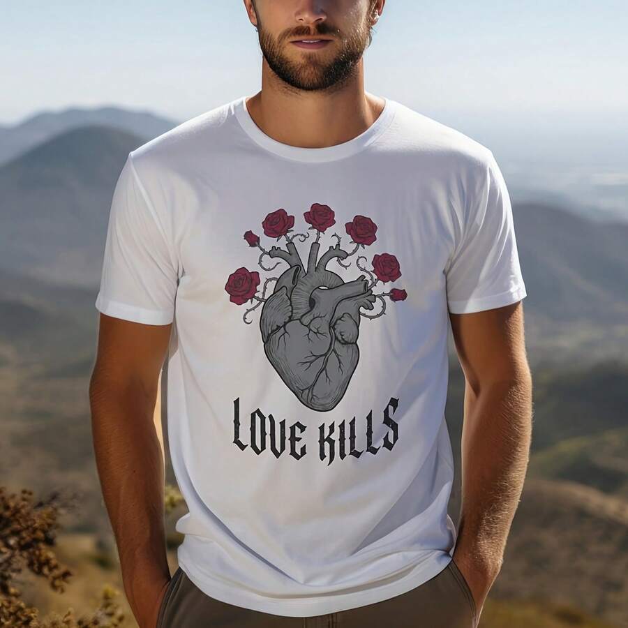 Gothic Vaine Shirt, Anatomical Heart Tee, Love Kills Graphic, Dark Romance Gift, Edgy Roses Top, Anti Vaine Clog, Emo Aesthetic220g heavyweight 100% cotton T-shirt. Butterfly print. Unisex sizing. Round neck inspirational T-shirt. Cute and beautiful Y2K-inspired summer top, perfect for the outdoors, home, work, or street wear. Casual, loose-fitting everyday T-shirt. - Blanco - Ver 1