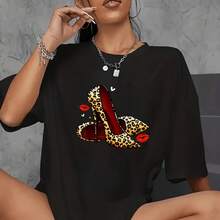 Pegatinas con diseño de tacón alto, pegatinas termoadhesivas para camisetas y suéteres, pegatinas de transferencia térmica.Camiseta Y2k - Negro - Ver 4