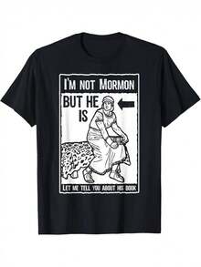 Camiseta Divertida para Hombre con Estampado de "No Soy Mormón, Pero Él Sí Lo Es"| Camiseta negra de manga corta con diseño de estampado de leopardo, cuello redondo casual y cómodo, adecuada para todas las estaciones, impresión digital por transferencia de calor, perfecta para uso diario y casual de fin de semana.blusas para mujer,playeras de mujer,blusas casuales para dama,tops,Suitable For Party & Daily Wear,Perfect For Vacation & PlaytimeGreat For Fiesta & Family Vacations - Negro - Ver 1