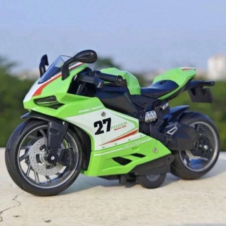 Miniature Diecast Motorcycle Toy For Children And Collectors With Sound, Light, And Friction - Mot 27 Verde - View 1