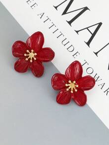 1 Pair Minimalist Elegant Retro Versatile Luxury Creative Fresh Floral Earrings - Red - View 5