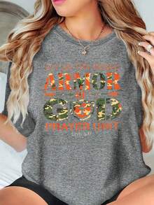 Women's Camouflage Print Short Sleeve T-Shirt - Casual Sporty Style, Soft And Breathable, Bold And Unique,  Urban Style, Comfortable And Versatile. A Very Distinctive Printed T-Shirt / Unisex Style / Suitable For Both Men And Women / Wrinkle-Resistant / Breathable - 黑色 - 查看 6