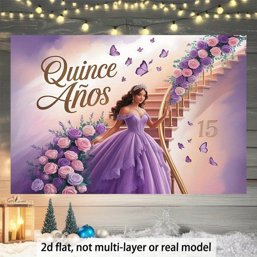 2D Flat, 1pc Quinceañaza Party Decorations Suitable For 15th Girl Wall Hanging - Elegant Quinceañera Banner With Girl, Fabric For - Home, Room & Party Decorations (Quinceañez Event), 2D Flat,Home & Room Décor, Birthday & Party Backdrops, Wall Hangings, Decorative Tapestries, Party Décor, And Gift Ideas. - Nhiều màu - Xem 1
