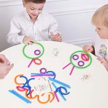 1 Set Multi-Color Tin Box Geometric Ring Puzzle, DIY Shaping Building Blocks, Includes 30 Double-Sided Cards | Montessori Educational Learning Activity Toy, Suitable For Preschool Children, Develops Hands-On Ability And Imagination | Portable Storage Travel Toy, Interactive Family Game | Brain Development Cognitive Gift Toy For Children - 彩色 - 查看 2