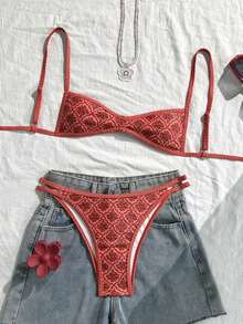 Swim Mod Traje de baño de verano con estampado floral para mujer, con tirantes finos, bikini sexy, vacaciones, ajustado, casual, lindo y juguetón, de dos piezas - Multicolor - Ver 6